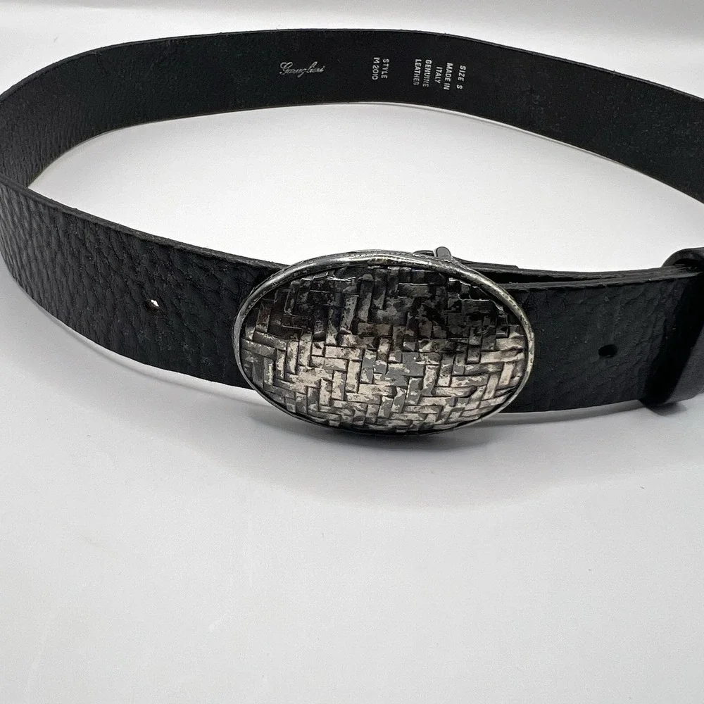 VTG Garuglieri Textured Genuine Leather Fashion Belt Small Black Made In Italy